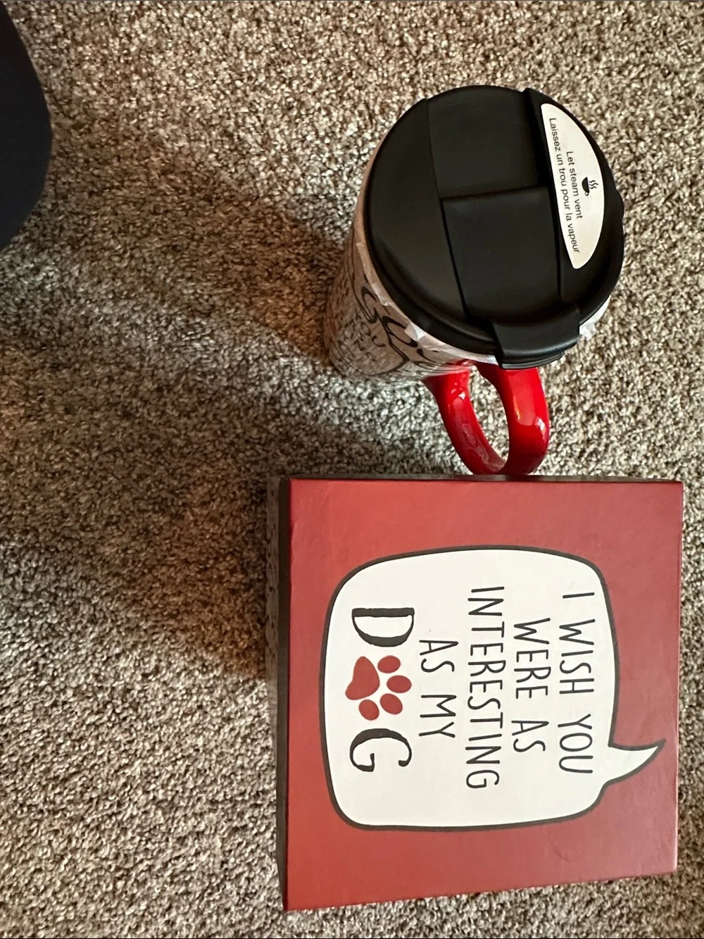 Ceramic Mug for dog lovers with Red Handle and Paw Accent